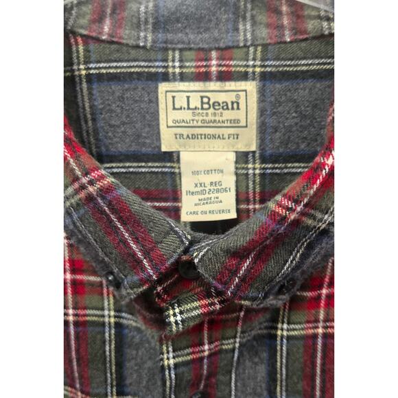 LL Bean Men's 100% Cotton Collared Long-Sleeve Button-Down Shirt Gray Plaid XXL - Picture 3 of 4